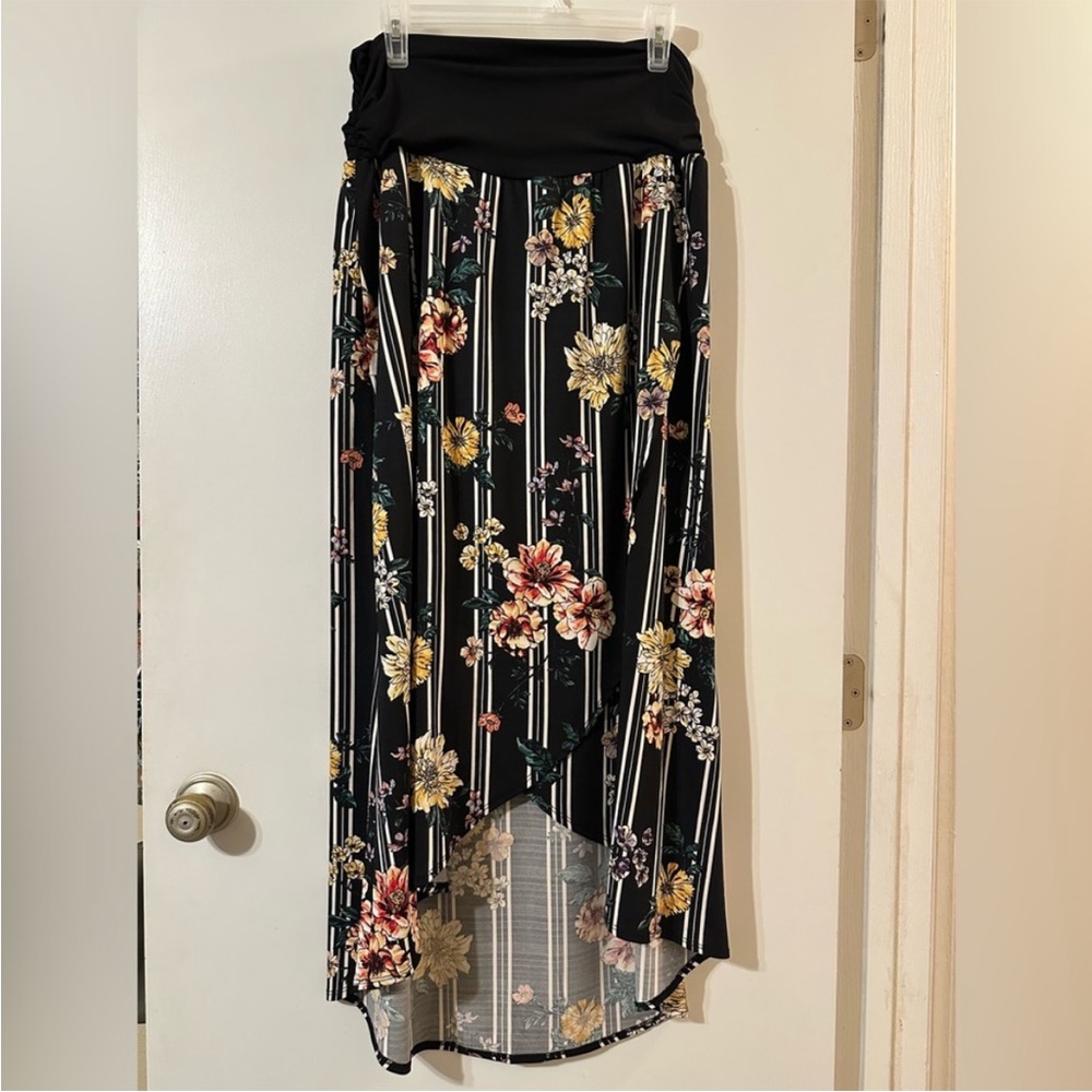 Apt. 9 Black and Floral High-Low Wrap Midi Skirt